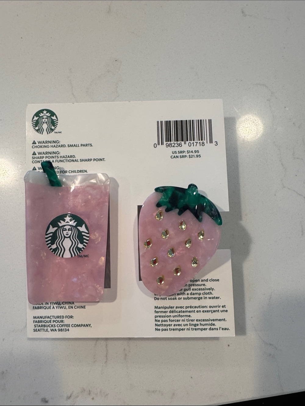 Viral Starbucks Pink Strawberry & Pink Iced Cup Claw Clips with Green Accents - Picture 2 of 4